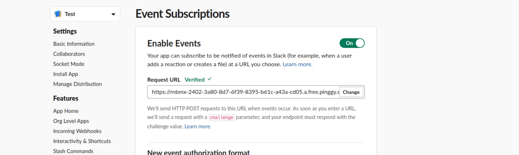 Enable Slack Events